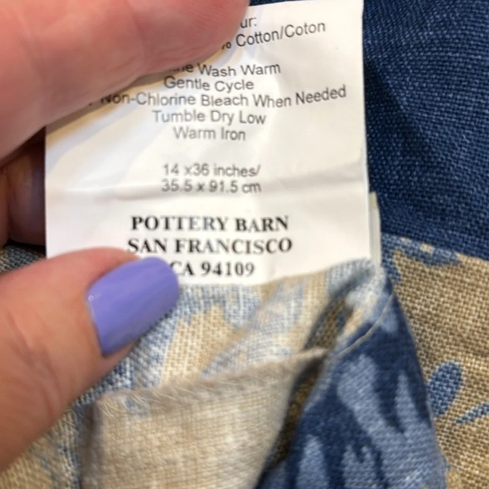 Pottery Barn Pillow Sham Blue Cream Floral Linen Cotton